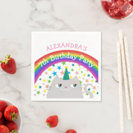 Unicorn Cat Rainbow Kids Birthday Servet