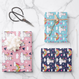 Unicorn Cat Rainbow Pattern Cute Valentijnsdag Inpakpapier Vel