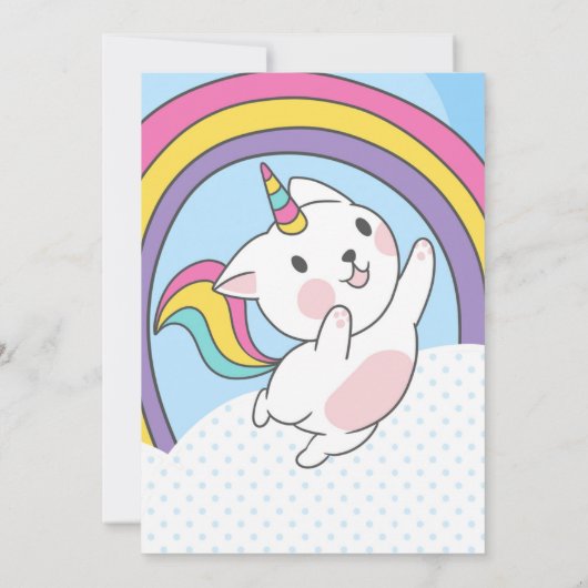 Unicorn Cat Rainbow Uitnodiging (Achterkant)