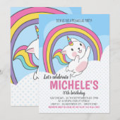 Unicorn Cat Rainbow Uitnodiging (Voorkant / Achterkant)
