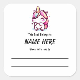 Unicorn Children's Bookplate met bericht Vierkante Sticker