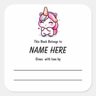 Unicorn Children's Bookplate met bericht Vierkante Sticker