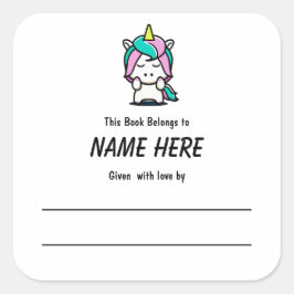 Unicorn Children's Bookplate met bericht Vierkante Sticker