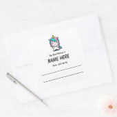 Unicorn Children's Bookplate met bericht Vierkante Sticker (Envelop)