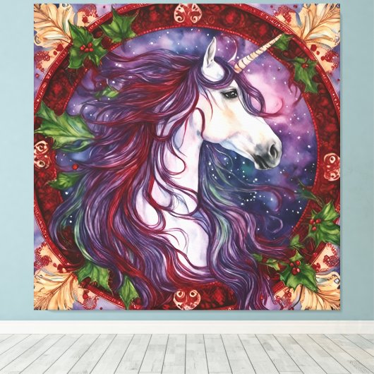 Unicorn Christmas Canvas Afdruk (Insitu (Houten vloer))