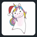 Unicorn Christmas Snow Winter Animals Unicorns Vierkante Sticker<br><div class="desc">The Unicorn for Christmas with fairy lights. Funny animals with gifts and snow to the folidays. Also funny for Christmas in July. One of the one's are sweet animals and perfect for Christmas.</div>