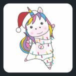 Unicorn Christmas Snow Winter Animals Unicorns Vierkante Sticker<br><div class="desc">The Unicorn for Christmas with fairy lights. Funny animals with gifts and snow to the folidays. Also funny for Christmas in July. One of the one's are sweet animals and perfect for Christmas.</div>