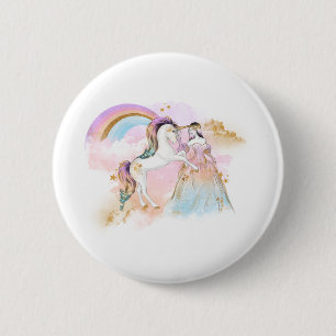 Unicorn Clipart Rainbow Fairytale Ronde Button 5,7 Cm
