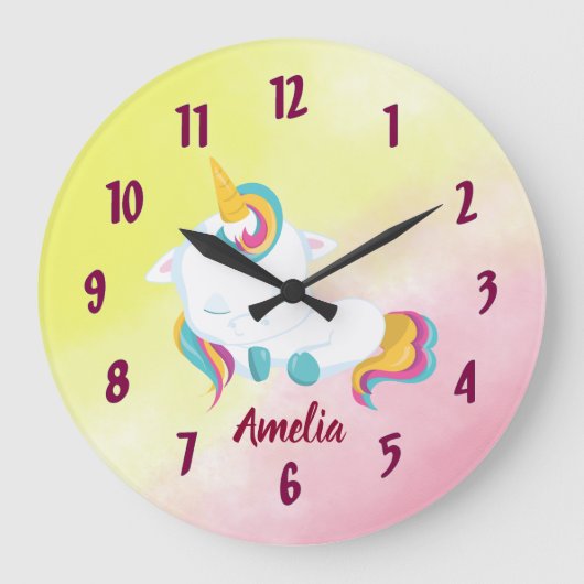 Unicorn Clock met jouw naam Grote Klok (Voorkant)