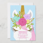 Unicorn Close-up Baby shower Invitation Kaart (Voorkant)