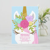 Unicorn Close-up Baby shower Invitation Kaart (Staand voorkant)