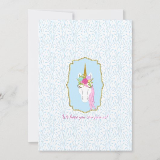 Unicorn Close-up Baby shower Invitation Kaart (Achterkant)