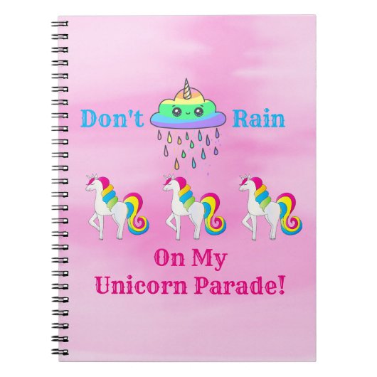 Unicorn Cloud Cartoon Cute Fun Girly Pink Notitieboek (Voorkant)