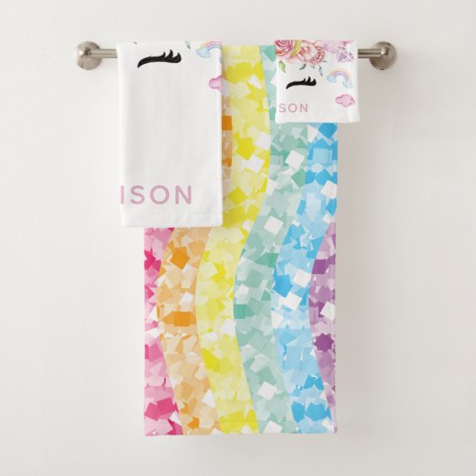 Unicorn Colorful Personalized Glitter Bad Handdoek (Insitu)