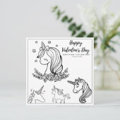 Unicorn Coloring Girl Kaart Happy Valentine (Staand voorkant)