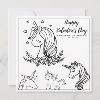 Unicorn Coloring Girl Kaart Happy Valentine