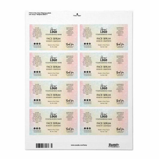 Unicorn Colour Face Serum Label (Full Sheet)