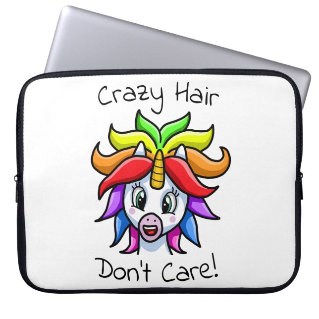 Unicorn Crazy Hair maakt het niet grappig Laptop Sleeve (Voorkant)