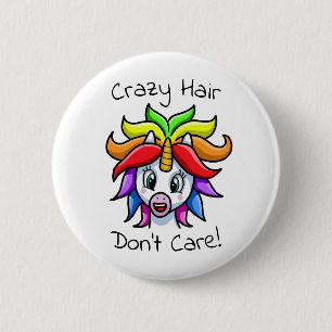 Unicorn Crazy Hair maakt het niet grappig Ronde Button 5,7 Cm