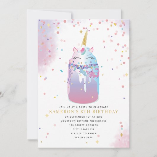 Unicorn Crazy Milkshake Girls Birthday Kaart (Voorkant)