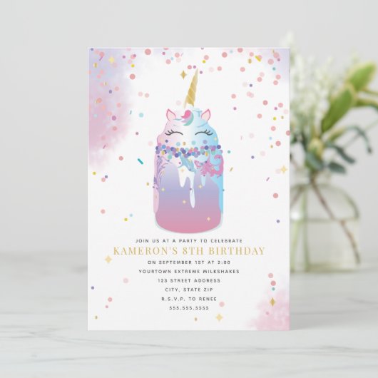Unicorn Crazy Milkshake Girls Birthday Kaart (Staand voorkant)