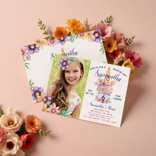 Unicorn Cupcake Foto Birthday Party Invitation Kaart