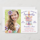 Unicorn Cupcake Foto Birthday Party Invitation Kaart (Voorkant)