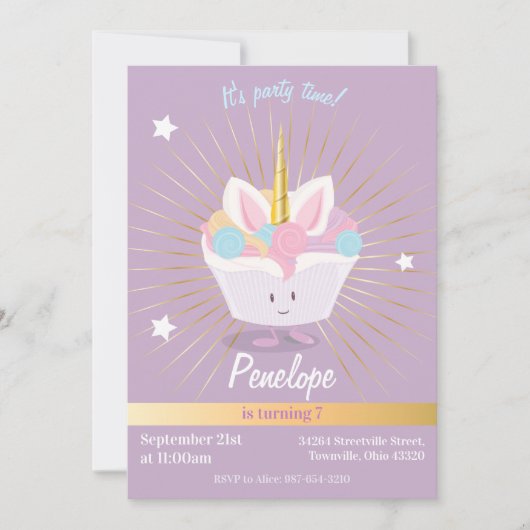 Unicorn Cupcake met sterren | Aanbesteding op zond Kaart (Voorkant)