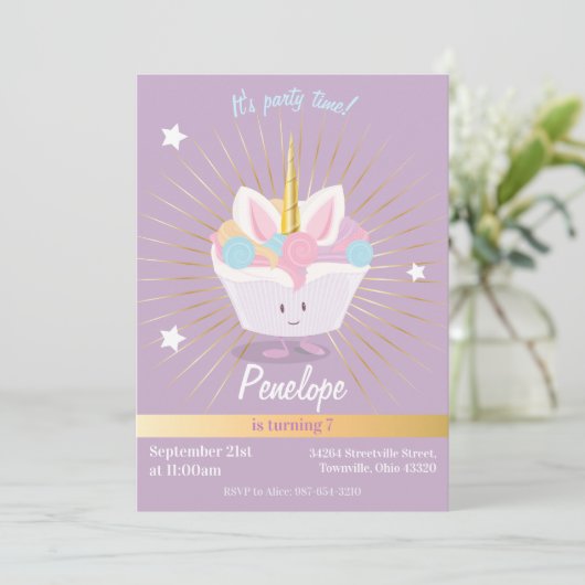 Unicorn Cupcake met sterren | Aanbesteding op zond Kaart (Staand voorkant)