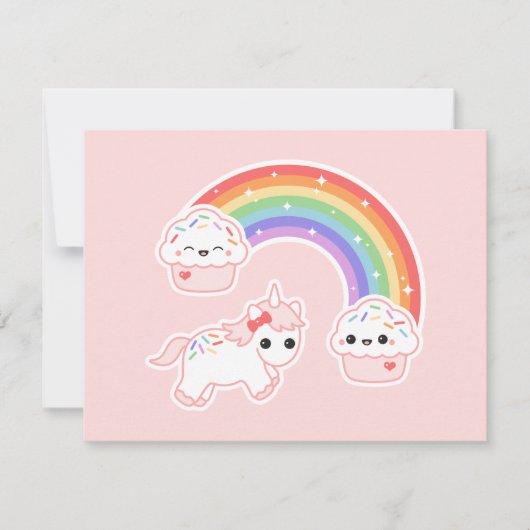 Unicorn Cupcake Rainbow Birthday Party Kaart (Voorkant)