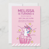 Unicorn Cupcake Roze Kinderen Verjaardaguitnodigin Kaart (Voorkant)
