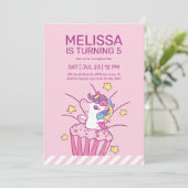 Unicorn Cupcake Roze Kinderen Verjaardaguitnodigin Kaart (Staand voorkant)