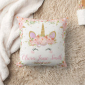 Unicorn Cushion Birth Stats Baby Girl Pink Floral Kussen (Deken)