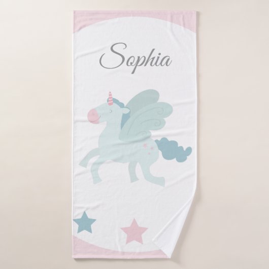 Unicorn Custom Name Cute Pink Blue Badhanddoek (Badhanddoek)
