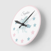 Unicorn Custom Name Cute Pink Blue  Ronde Klok (Hoek)
