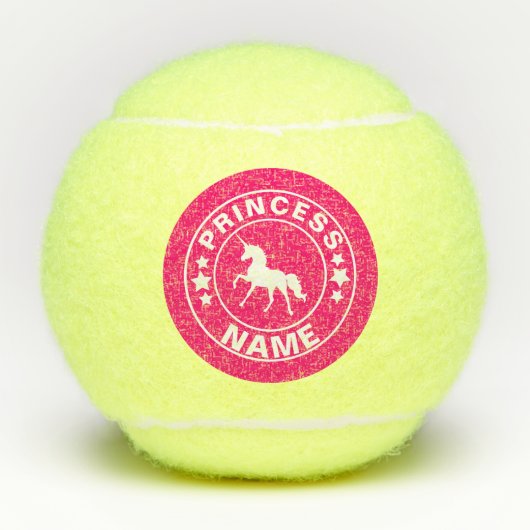 Unicorn Custom Name princess Pink Tennis Balls Tennisballen (Voorkant)