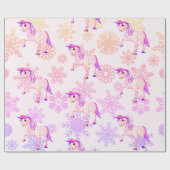 Unicorn Cute Girl Whimsical Pink Snowflakes Cadeaupapier (Vlak)