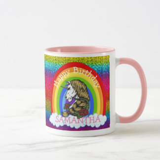 Unicorn Cute Happy BIRTHDAY Rainbow Glitter Mok