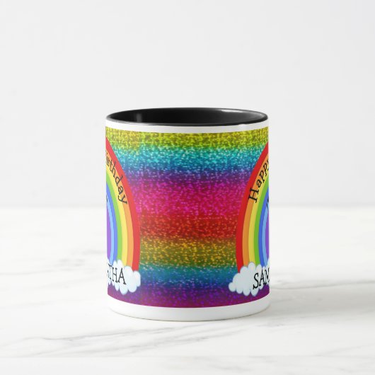 Unicorn Cute Happy BIRTHDAY Rainbow Glitter Mok (Midden)