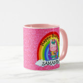 Unicorn Cute Happy BIRTHDAY Roze Glitter Mok (Voorkant rechts)