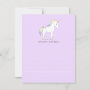 Unicorn Cute Kinder pasta Flat Briefpapier Kaarten