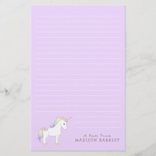Unicorn Cute Kinder Pastel Briefpapier (Voorkant)