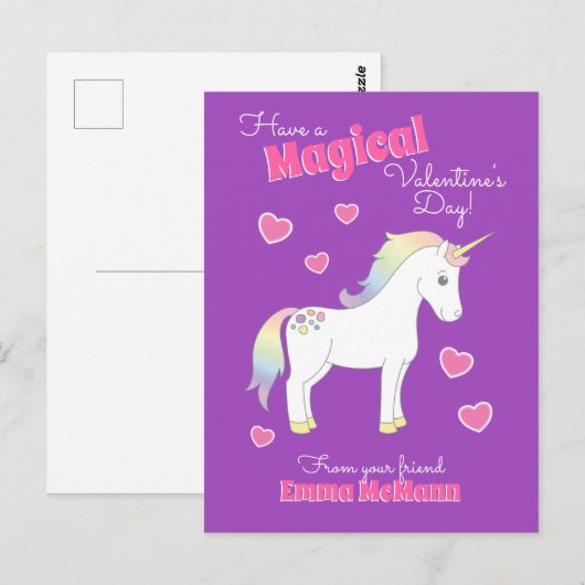 Unicorn Cute Kinder Valentijnsdag Kawaii Briefkaar Briefkaart (Voorkant / Achterkant)