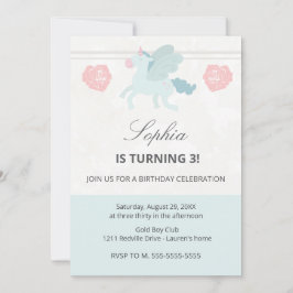 Unicorn Cute Pink Blue Birthday Party Invitation Kaart