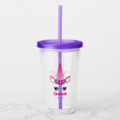 Unicorn Cute Pink Paars Girly Naam toevoegen Acryl Drinkbeker (Voorkant)