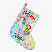 Unicorn Cute Rainbow Gelieve Voeg naam toe Kleine Kerstsok (Voorkant (Hangend))