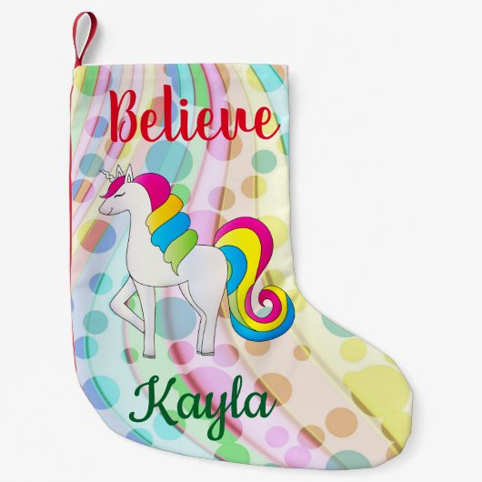 Unicorn Cute Rainbow Gelieve Voeg naam toe Kleine Kerstsok (Voorkant)