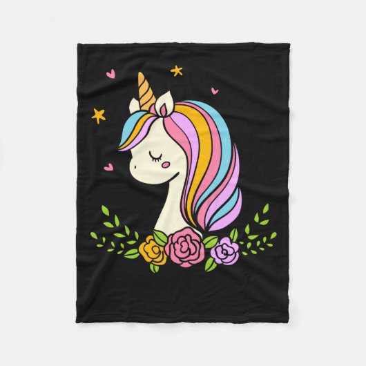 Unicorn Cute Whimsical Girly D Name Fleece Deken (Voorkant)