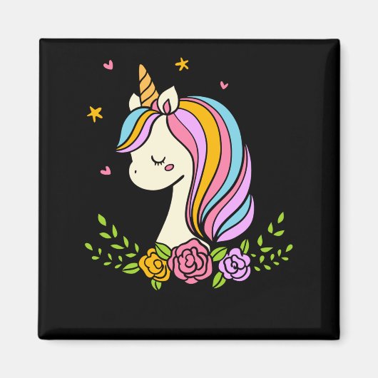 Unicorn Cute Whimsical Girly D Name Magneet (Voorkant)
