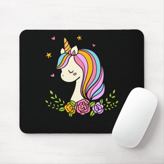 Unicorn Cute Whimsical Girly D Name  Muismat (Met muis)